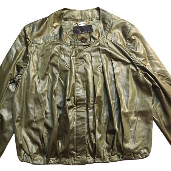 Richmond X Olive Green Pleated Cropped 3/4 Sleeve Jacket Sz 42 NWT - Picture 2 of 16
